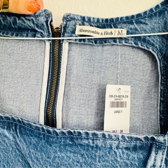 NEW ABERCROMBIE Medium Blue Wash Denim A-Line Mini Tank Top Jean Dress L - Picture 4 of 16